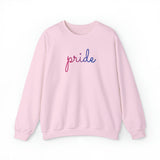 Bisexual Pride Sweater: Flowing Cursive 'Pride' in Gradient Hues