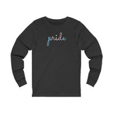 Transgender Pride Long Sleeve T-Shirt: Flowing Cursive 'Pride' in Gradient Hues