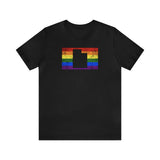Utah Pride Flag Tee: Rainbow LGBTQ+ State Silhouette Distressed Shirt