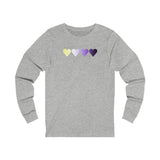 Nonbinary Flag Hearts Long Sleeve Tee: Pride LGBTQ+ Gradient Design