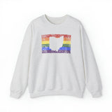 Ohio Pride Flag Sweater: Rainbow LGBTQ+ State Silhouette Distressed Sweatshirt