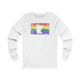 Minnesota Pride Flag Long Sleeve Tee: Rainbow LGBTQ+ State Silhouette Distressed Long Sleeve T-Shirt