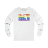 Florida Pride Flag Long Sleeve Tee: Rainbow LGBTQ+ State Silhouette Distressed Long Sleeve T-Shirt