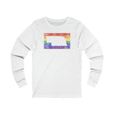 Nebraska Pride Flag Long Sleeve Tee: Rainbow LGBTQ+ State Silhouette Distressed Long Sleeve T-Shirt