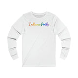 Indiana Pride Long Sleeve Tee: Flowing Cursive Design with LGBTQ+ Gradient