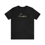 Demigender Love Script Tee: Subtly Elegant Pride T-Shirt