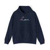 Bigender Love Script Hoodie: Subtly Elegant Pride Sweatshirt