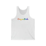 Oregon Pride Tank Top: Flowing Cursive Design with LGBTQ+ Gradient