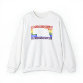 Nebraska Pride Flag Sweater: Rainbow LGBTQ+ State Silhouette Distressed Sweatshirt
