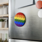 Pride Flag Magnet: Wavey Round Button for Fridge