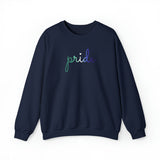 Gay Pride Sweater: Flowing Cursive 'Pride' in Gradient Hues