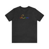 Pride Flag Love Script Tee: Subtly Elegant Pride T-Shirt