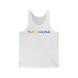 North Dakota Pride Tank Top: Flowing Cursive Design with LGBTQ+ Gradient