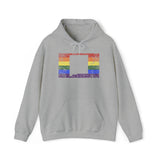 New Mexico Pride Flag Hoodie: Rainbow LGBTQ+ State Silhouette Distressed Hooded Sweatshirt