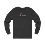 Bigender Love Script Long Sleeve T-Shirt: Subtly Elegant Pride Tee