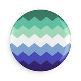 Gay Pride Flag Magnet: Wavey Round Button for Fridge