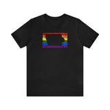 Iowa Pride Flag Tee: Rainbow LGBTQ+ State Silhouette Distressed Shirt