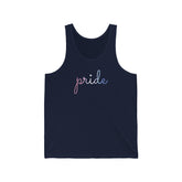 Bigender Pride Tank-Top: Flowing Cursive 'Pride' in Gradient Hues