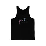 Bigender Pride Tank-Top: Flowing Cursive 'Pride' in Gradient Hues