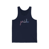 Bigender Pride Tank-Top: Flowing Cursive 'Pride' in Gradient Hues