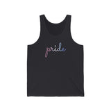 Bigender Pride Tank-Top: Flowing Cursive 'Pride' in Gradient Hues