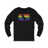California Pride Flag Long Sleeve Tee: Rainbow LGBTQ+ State Silhouette Distressed Long Sleeve T-Shirt