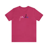 Genderfluid Pride T-Shirt: Flowing Cursive 'Pride' in Gradient Hues