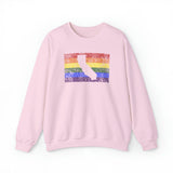 California Pride Flag Sweater: Rainbow LGBTQ+ State Silhouette Distressed Sweatshirt