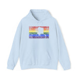 Alaska Pride Flag Hoodie: Rainbow LGBTQ+ State Silhouette Distressed Hooded Sweatshirt