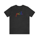 Pride T-Shirt: Flowing Cursive 'Pride' in Gradient Hues