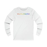 Prince Edward Island Pride Long Sleeve Tee: Flowing Cursive Design with LGBTQ+ Gradient