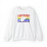 West Virginia Pride Flag Sweater: Rainbow LGBTQ+ State Silhouette Distressed Sweatshirt