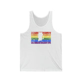Rhode Island Pride Flag Tank: Rainbow LGBTQ+ State Silhouette Distressed Tank-Top