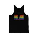 Rhode Island Pride Flag Tank: Rainbow LGBTQ+ State Silhouette Distressed Tank-Top