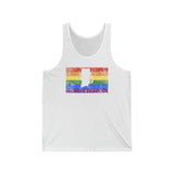 Rhode Island Pride Flag Tank: Rainbow LGBTQ+ State Silhouette Distressed Tank-Top