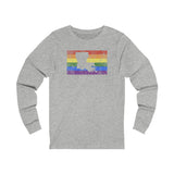 Louisiana Pride Flag Long Sleeve Tee: Rainbow LGBTQ+ State Silhouette Distressed Long Sleeve T-Shirt