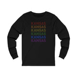 Kansas LGBTQ+ Pride Flag, Faded Black Long Sleeve Tee