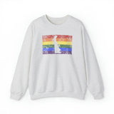 Delaware Pride Flag Sweater: Rainbow LGBTQ+ State Silhouette Distressed Sweatshirt