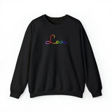 Rainbow Love Script Sweatshirt: Subtly Elegant Pride Sweater