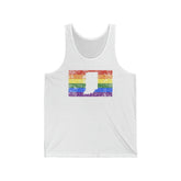 Indiana Pride Flag Tank: Rainbow LGBTQ+ State Silhouette Distressed Tank-Top