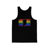 Indiana Pride Flag Tank: Rainbow LGBTQ+ State Silhouette Distressed Tank-Top