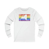 New York Pride Flag Long Sleeve Tee: Rainbow LGBTQ+ State Silhouette Distressed Long Sleeve T-Shirt