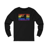 New York Pride Flag Long Sleeve Tee: Rainbow LGBTQ+ State Silhouette Distressed Long Sleeve T-Shirt