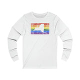 New York Pride Flag Long Sleeve Tee: Rainbow LGBTQ+ State Silhouette Distressed Long Sleeve T-Shirt