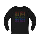 Michigan LGBTQ+ Pride Flag, Faded Black Long Sleeve Tee
