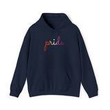Lesbian Pride Hoodie: Flowing Cursive 'Pride' in Gradient Hues