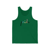 Queer Pride Tank-Top: Flowing Cursive 'Pride' in Gradient Hues