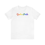 Quebec Pride T-Shirt: Flowing Cursive Design with LGBTQ+ Gradient