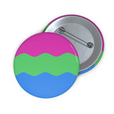 Polysexual Pride Flag Pin: Round Button with Wavey Design