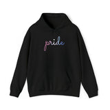 Bigender Pride Hoodie: Flowing Cursive 'Pride' in Gradient Hues